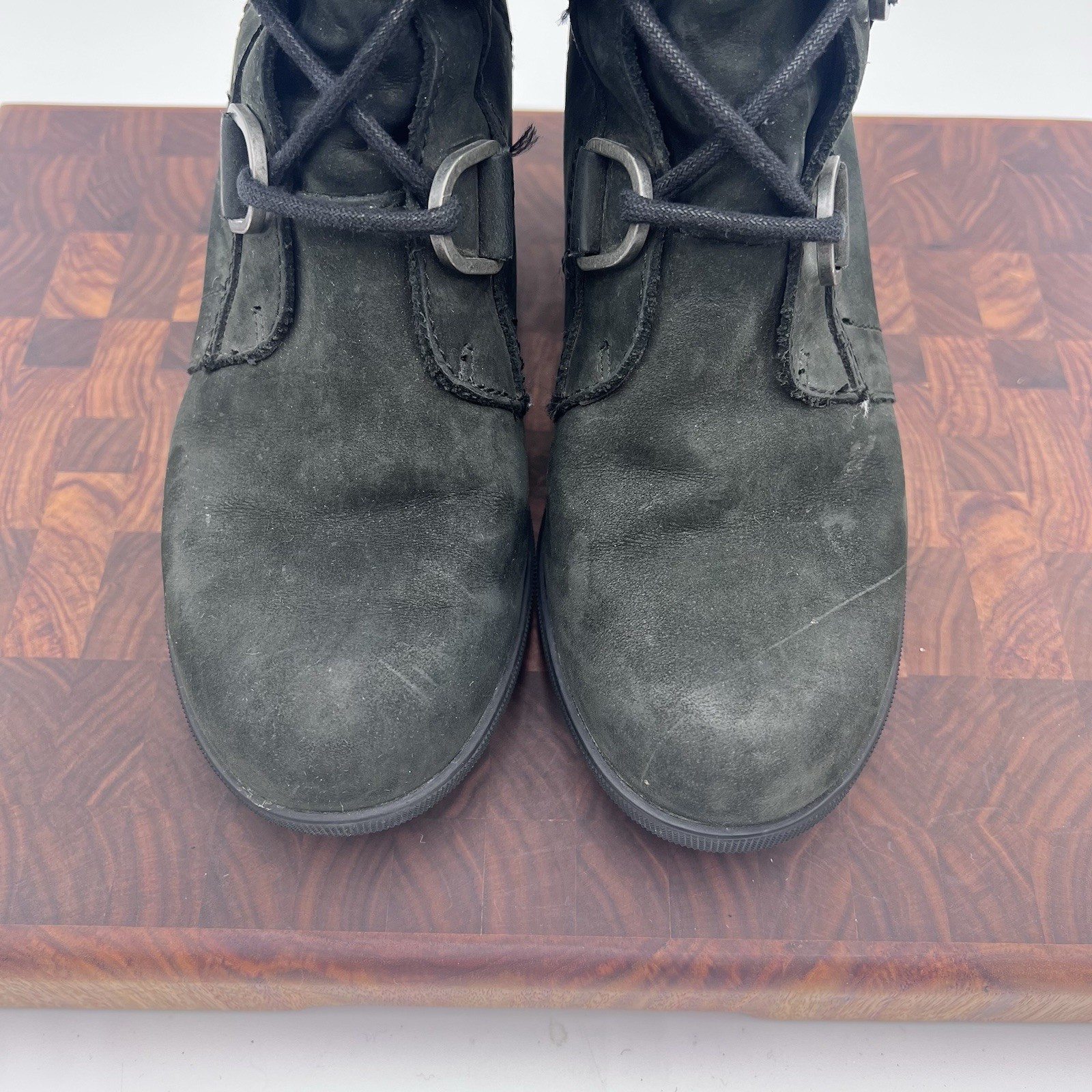 Sorel Women Joan of Arctic Wedge Waterproof Suede Boots Size 6.5 Olive Lace Up
