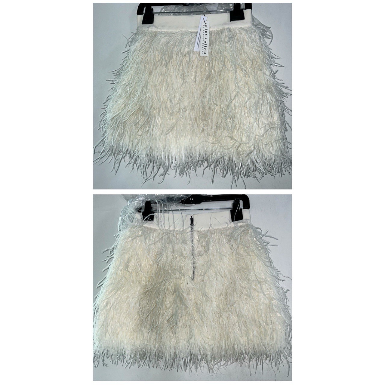 Alice + Olivia Cina Off White Ecru Ostrich Feather Mini Skirt SIZE 6