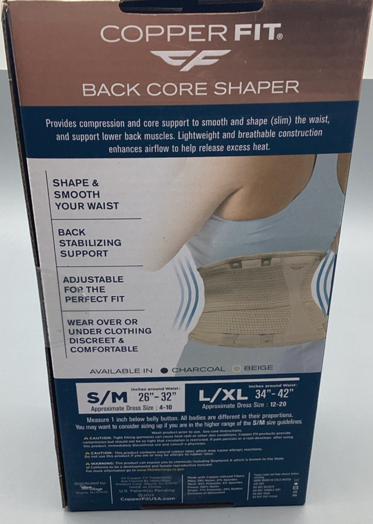 COPPER FIT CORE SHAPER SUPPORTS BACK Shapes waist S/M 26″-34″ Copper Infused New
