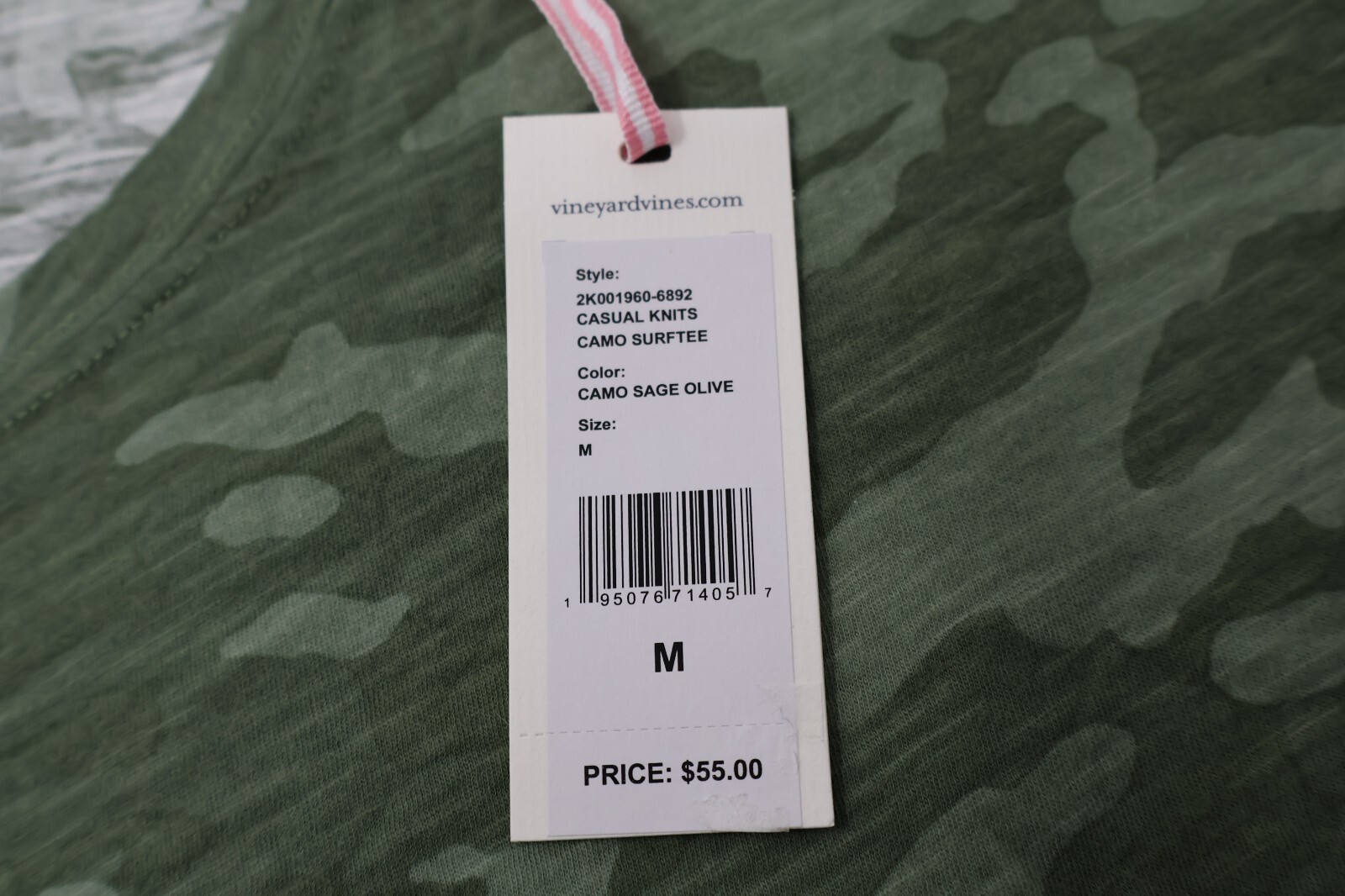 Vineyard Vines Women’s Medium Camo Sage Olive Green Surftee Shirt Tee Cotton NWT