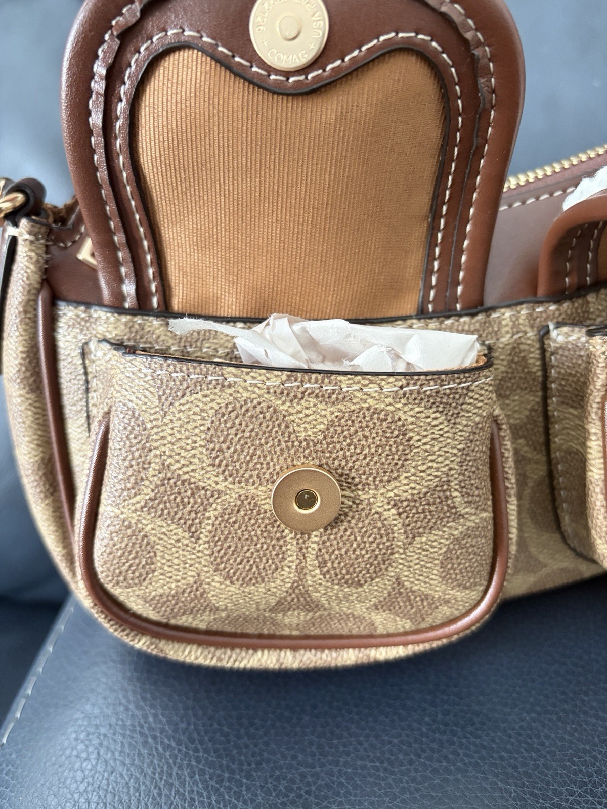 COACH Ashton Baguette Bag In Signature Canvas Tan/Natural CY658 NEW