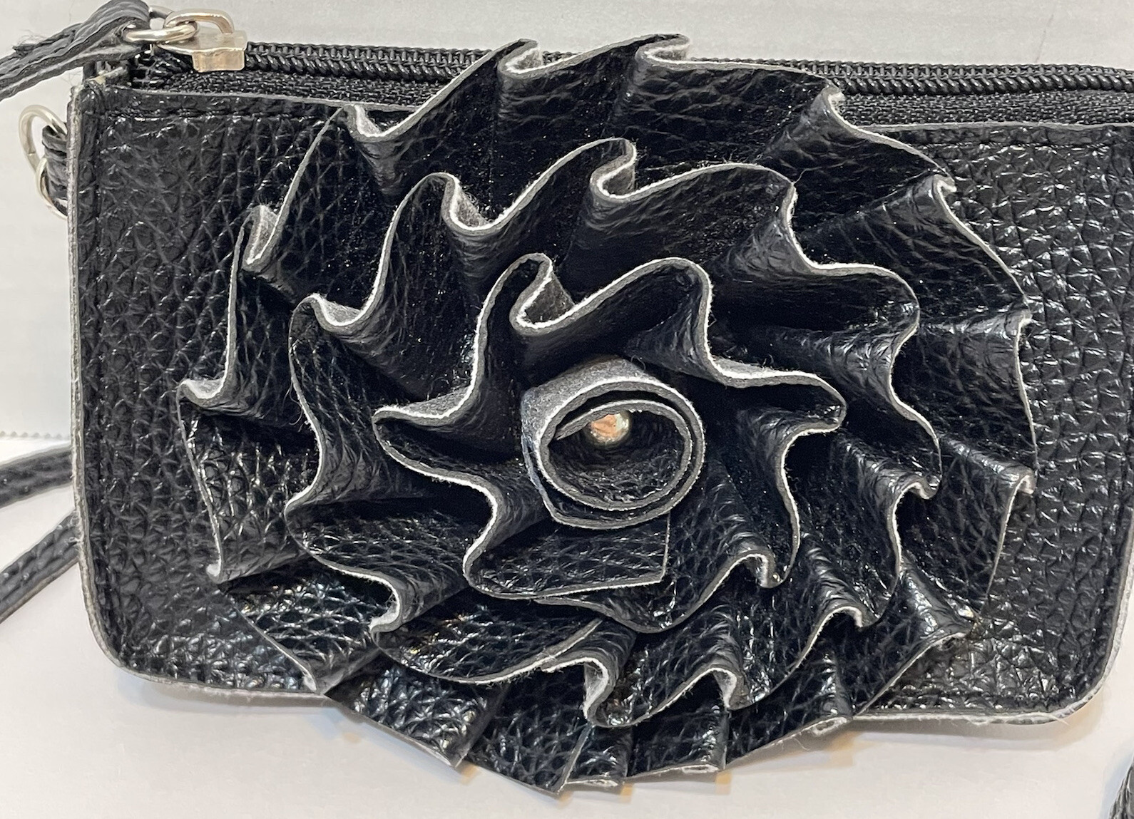 Jazza Black Faux Leather Small Crossbody Mini Bag Floral 6.25 x 3.25 inches