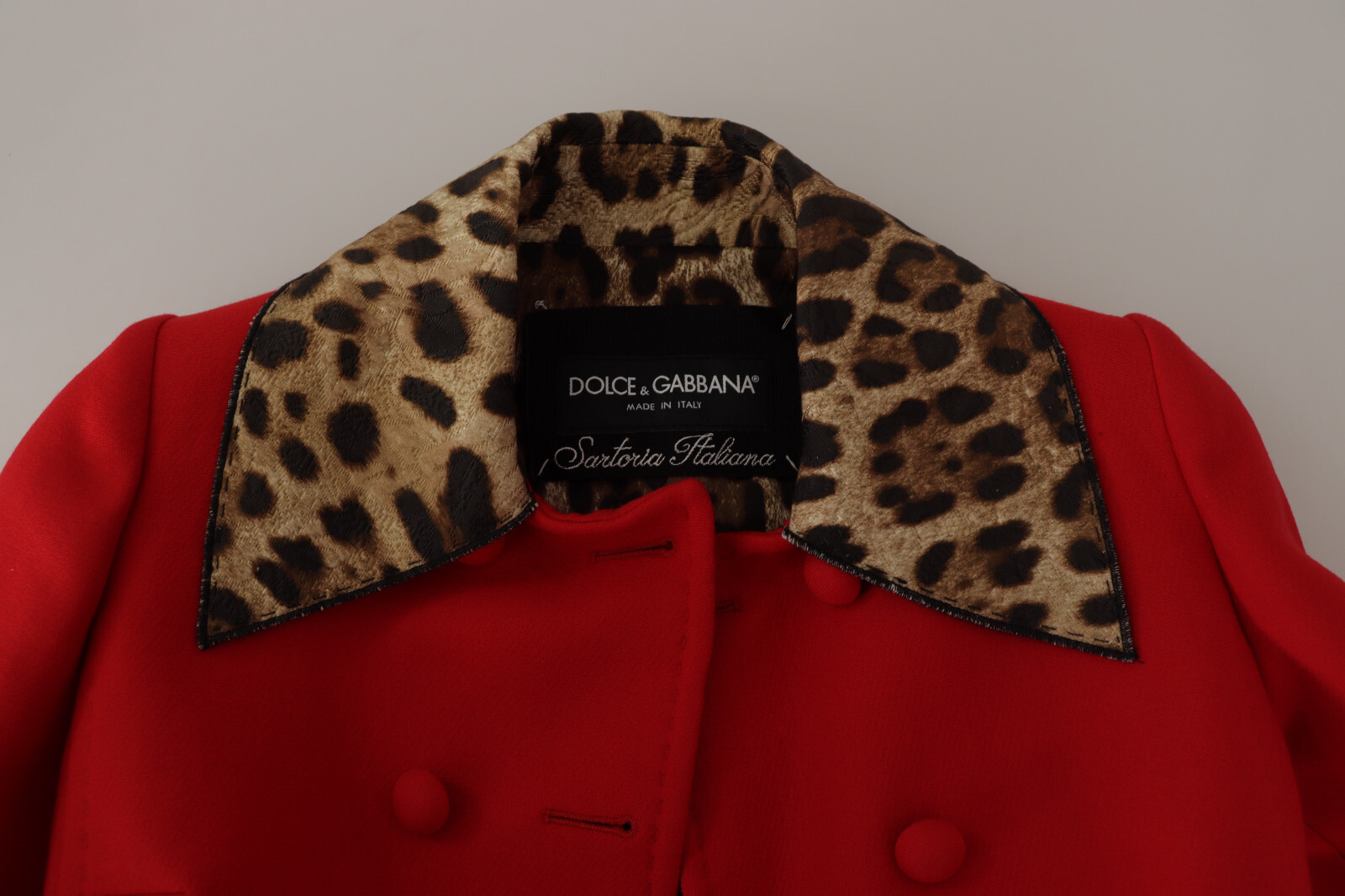 DOLCE & GABBANA Jacket Red Leopard Wool Trenchcoat IT36 / US2 / 2XS RRP $4500