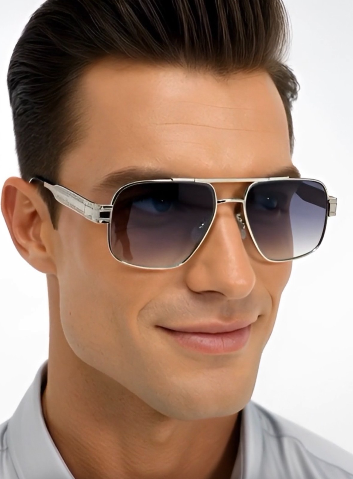 Men Sunglasses Classic Black Lens Square Fashion Design Gold Metal Frame Shades