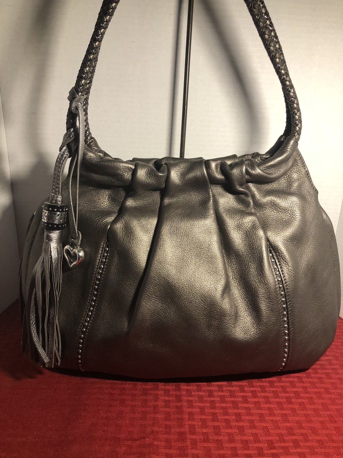 BRIGHTON “GRETA” PEWTER HOBO/SATCHEL/LG SHOULDER PURSE*2 HIDDEN CONCEALS*NWOT