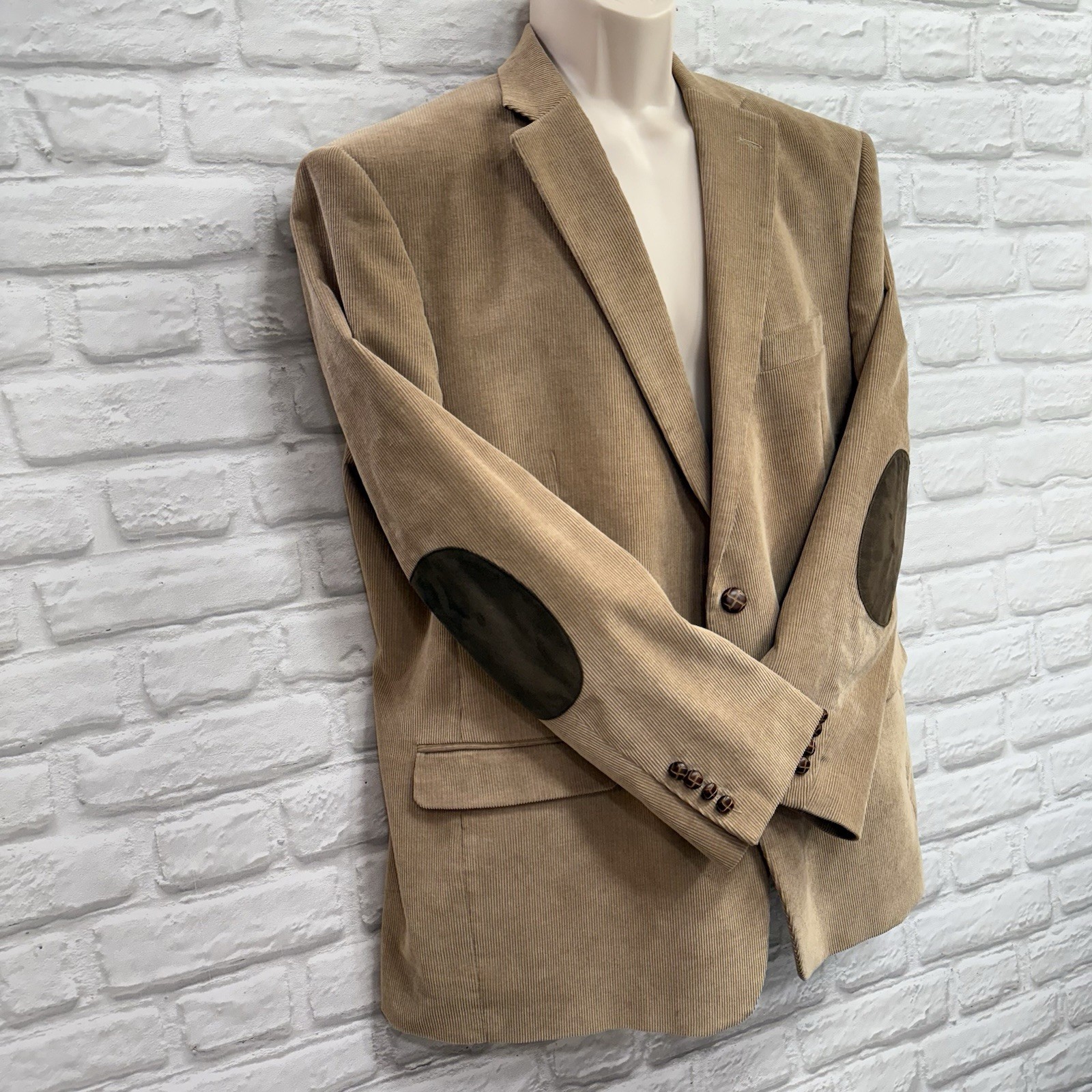 Vtg Chaps Corduroy Blazer Sport Coat 46R Elbow Patches Sport Coat Tan Suit Jacke