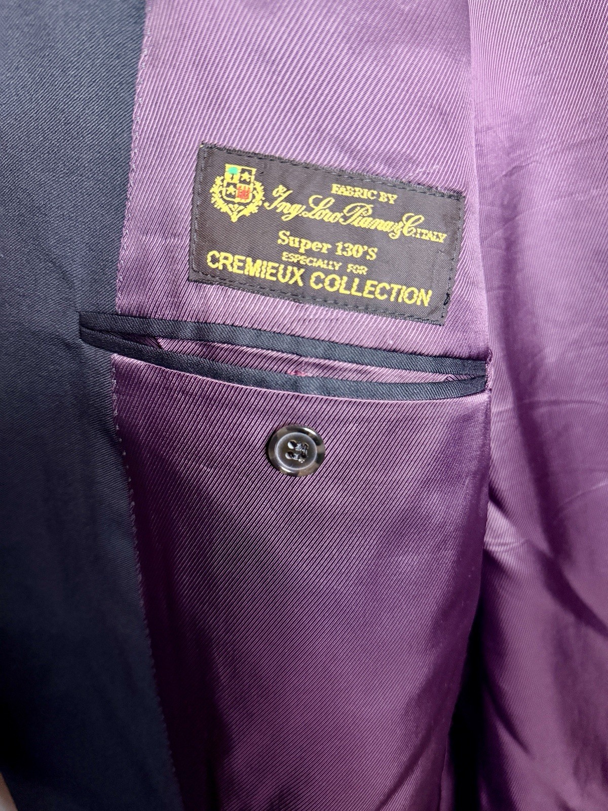 Daniel Cremieux Collection Loro Piana Black Wool Twill Blazer 48L Purple Lined