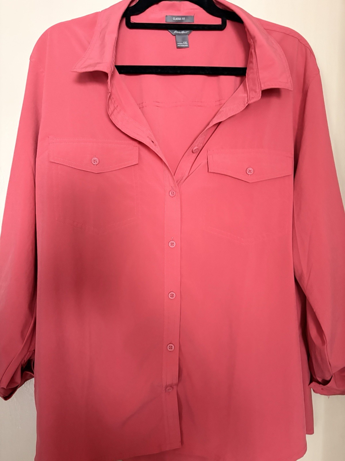 Eddie Bauer Women’s coral Solid Collared 3/4 Sleeve Button-Up Classic Fit XXL