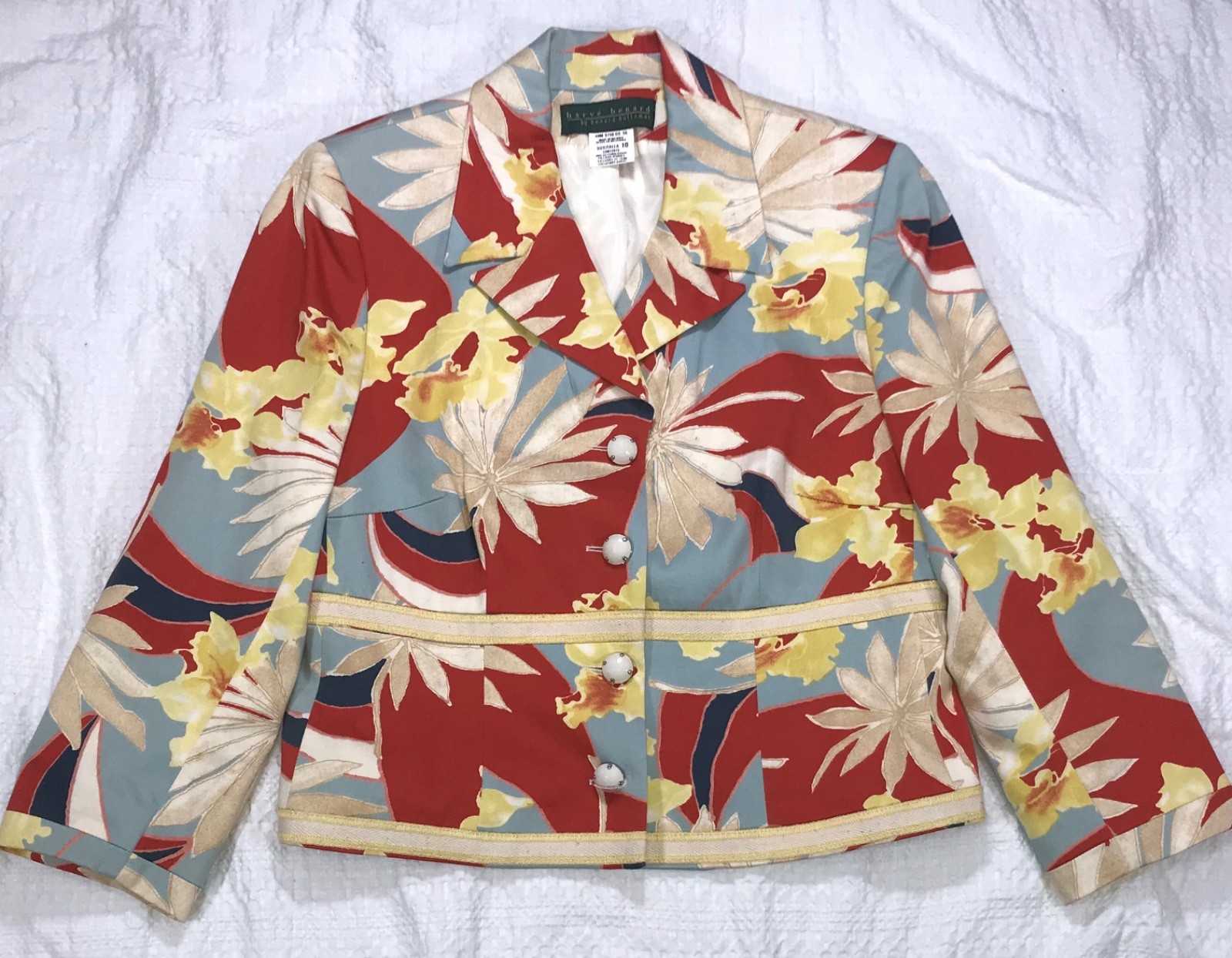 Harve Benard Womens Sz 10 Bight Spring Floral Print Cotton Stretch Blazer