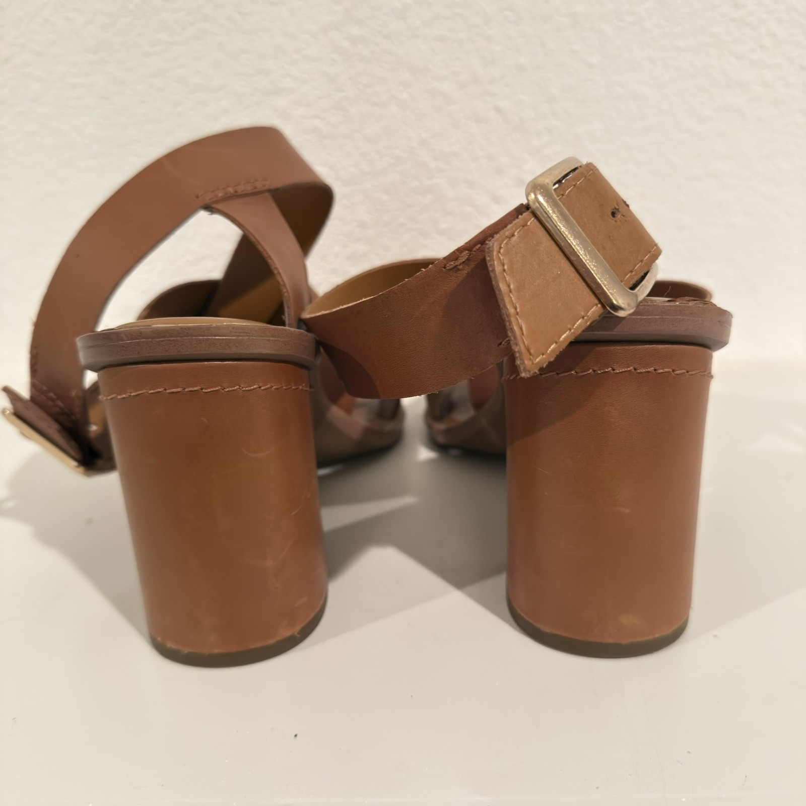 Franco Sarto Cache Womens 10M Brown Leather Block Heel Slingback Sandals Strappy