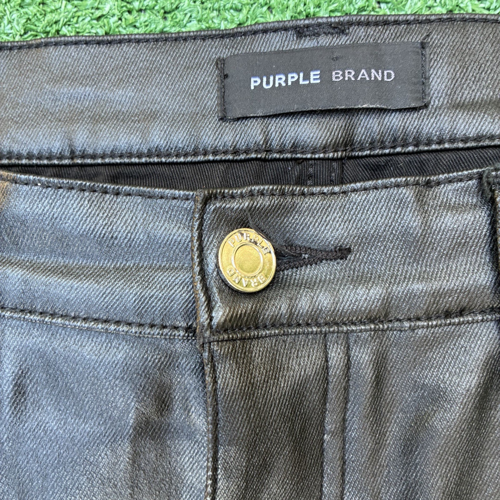 Purple Brand P004 Wax Coated Designer Cargo Jeans Button Fly Sz 33×32