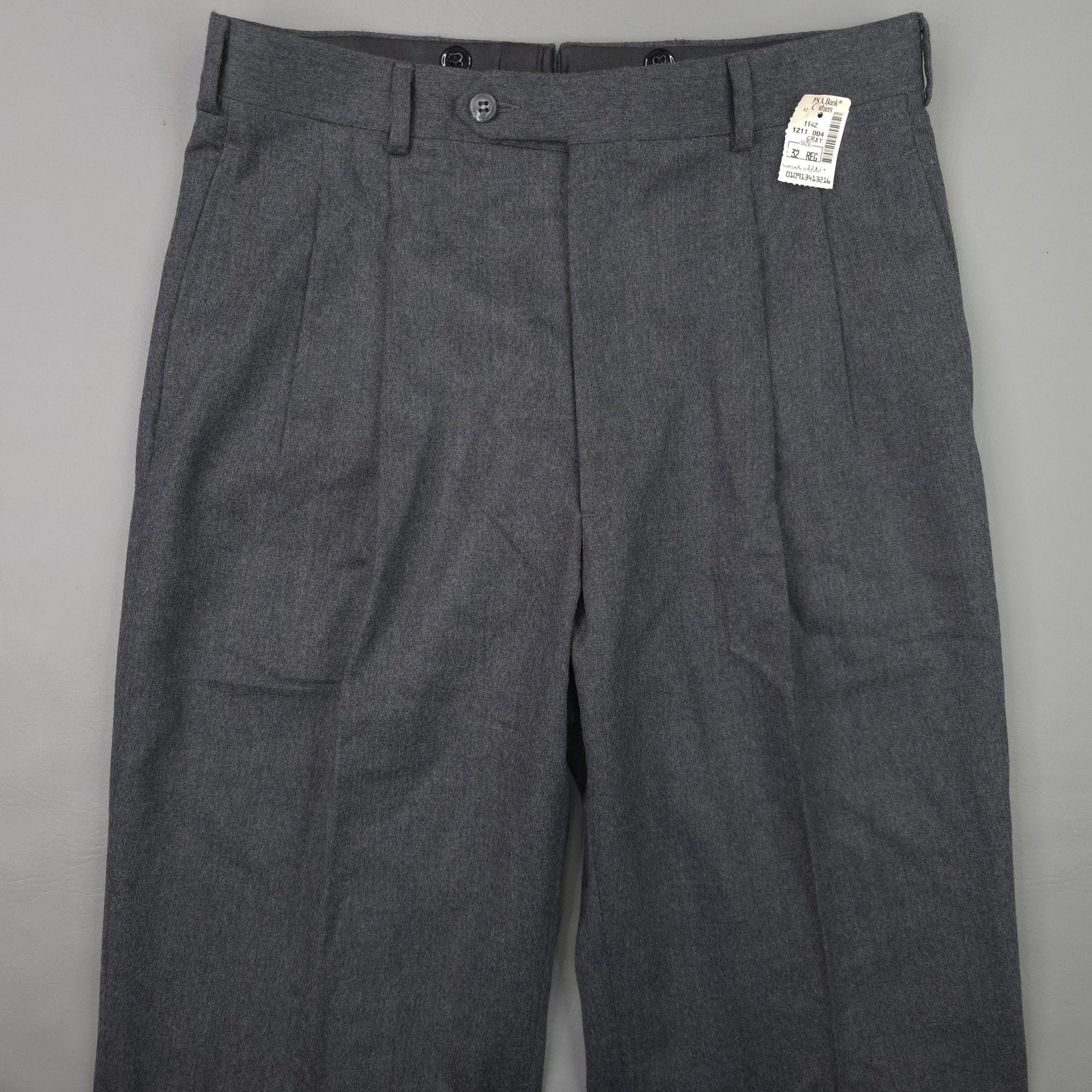 Vintage Jos A Bank Pants Mens 32×36 Gray Wool Pleated Unhemmed USA Executive