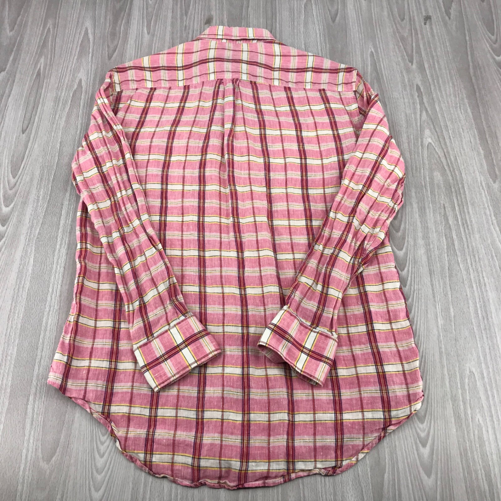 Peter Millar Men’s Medium 100% Linen Plaid Button Front Long Sleeve Shirt