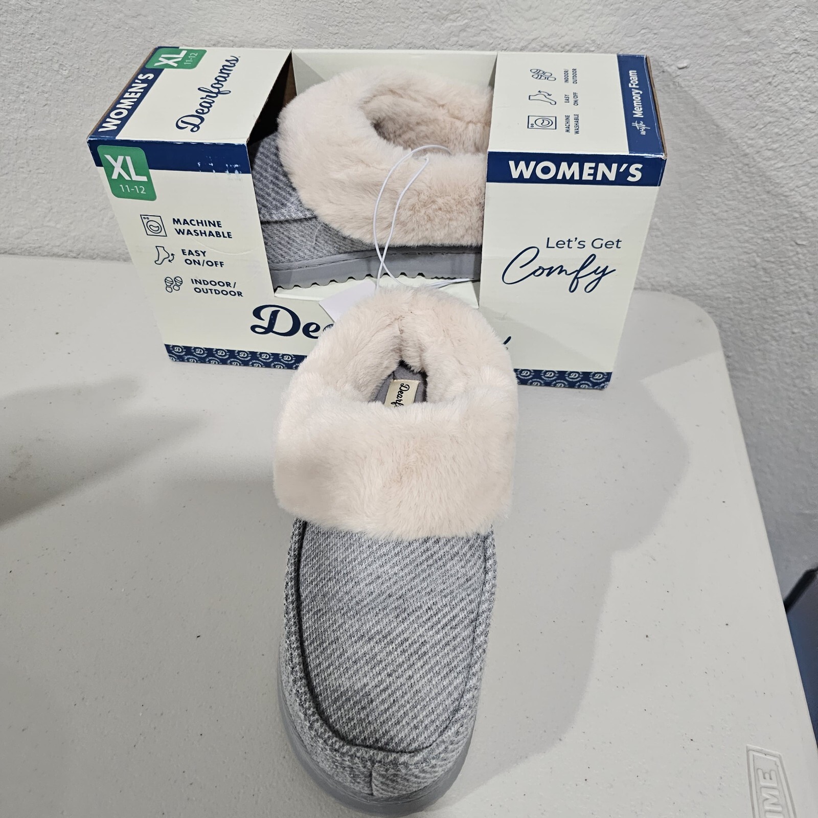 Dearfoams Women’s GRAY/BLACK Indoor/Outdoor Memory Foam Slippers PICK Size New