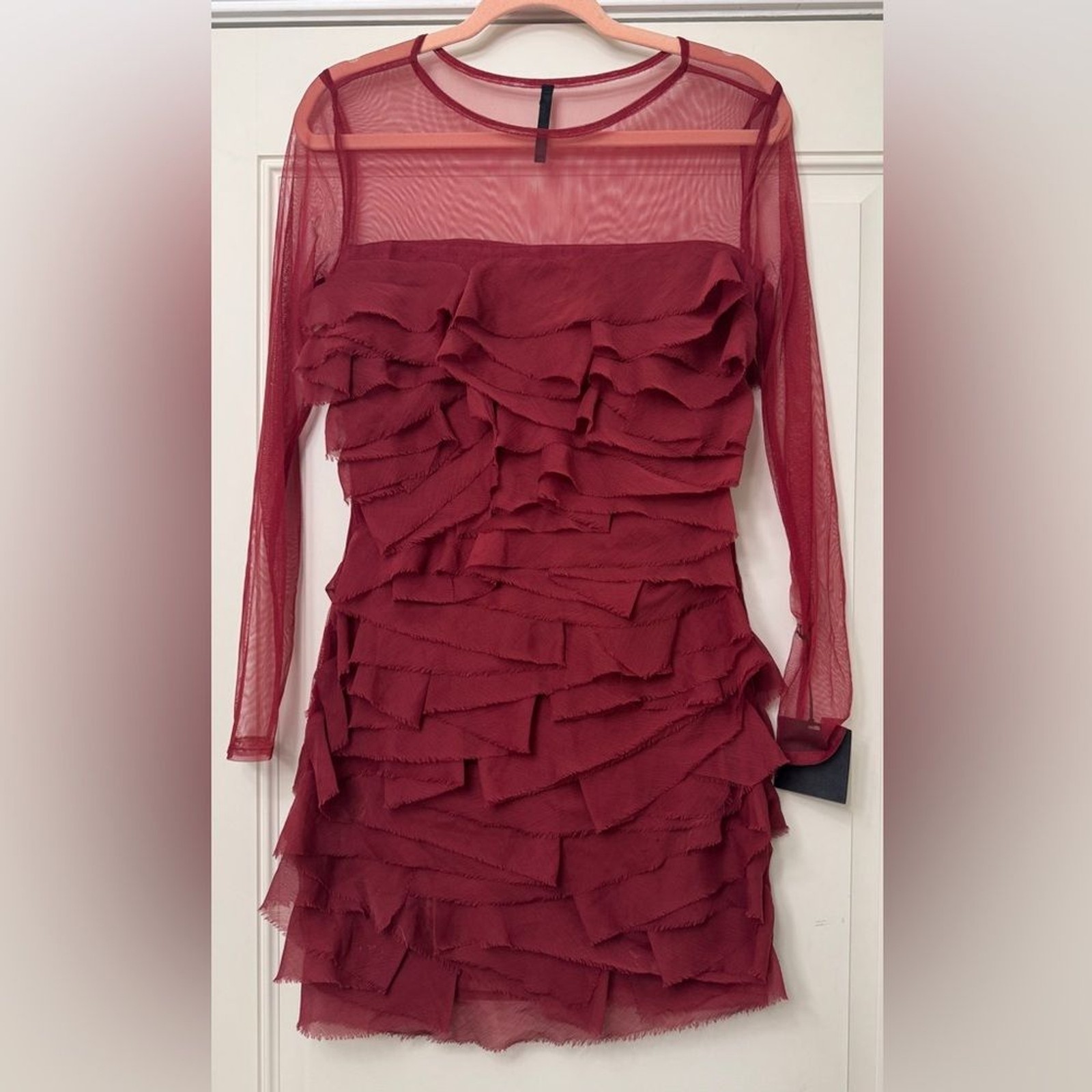 NWT ASOS Burgundy Ruffle Long-Sleeve Mesh Party Dress 4