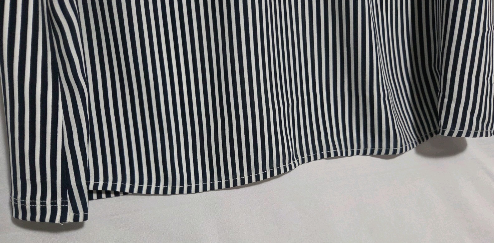 Ann Taylor Factory Black/White Striped Sleeveless Ruffle High Neck Blouse L
