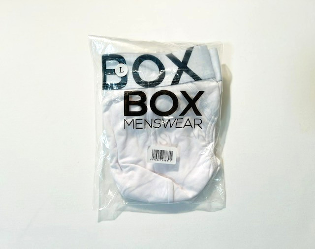 BOX Menswear – Size Large – Low Rise Cotton Brief with Roomy Pouch – White/Black
