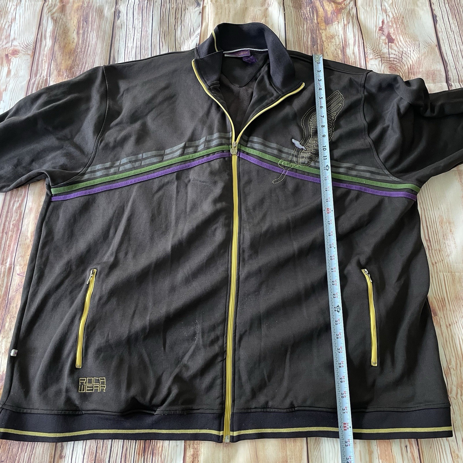 Vintage Rocawear Sweatshirt Mens 3X Brown Zip Pockets Hip Hop Track Jacket Y2K