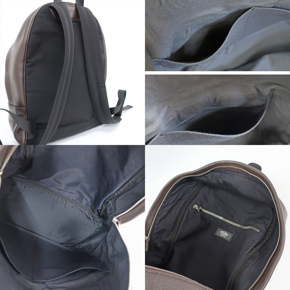 TOD’S Brown Leather Backpack Rucksack Italian Genuine Leather #M-4435