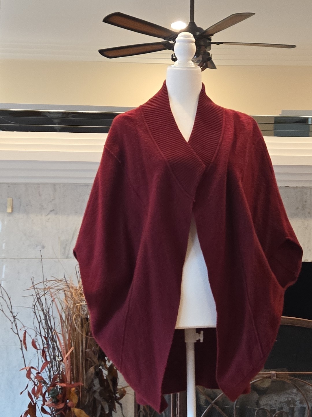 Moth Sweater Open Cape Cardigan Burgundy Women Oversized Batwing LARGE Wool