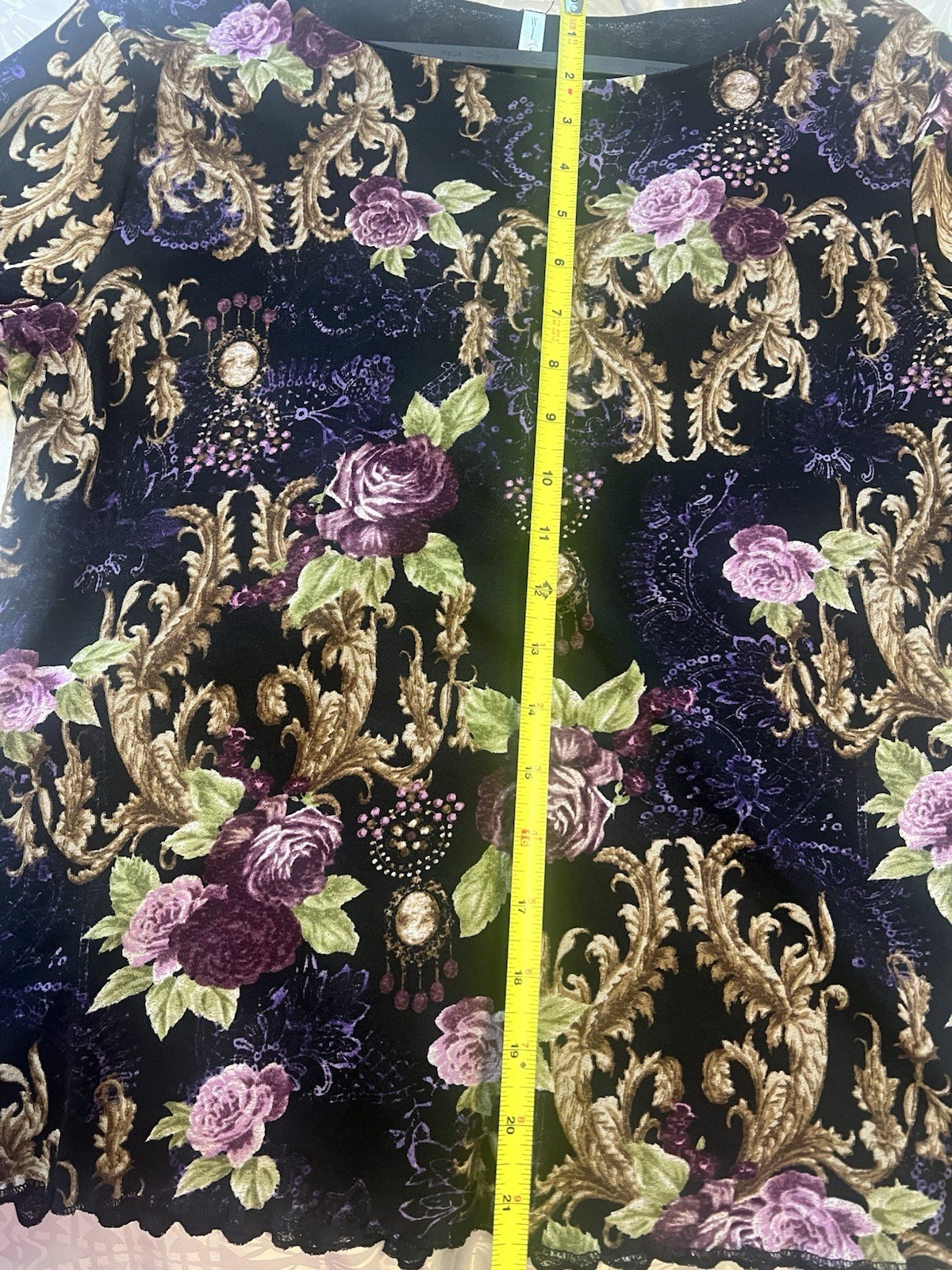 White Stag Black And Purple Floral Paisley Print Long Sleeve Blouse