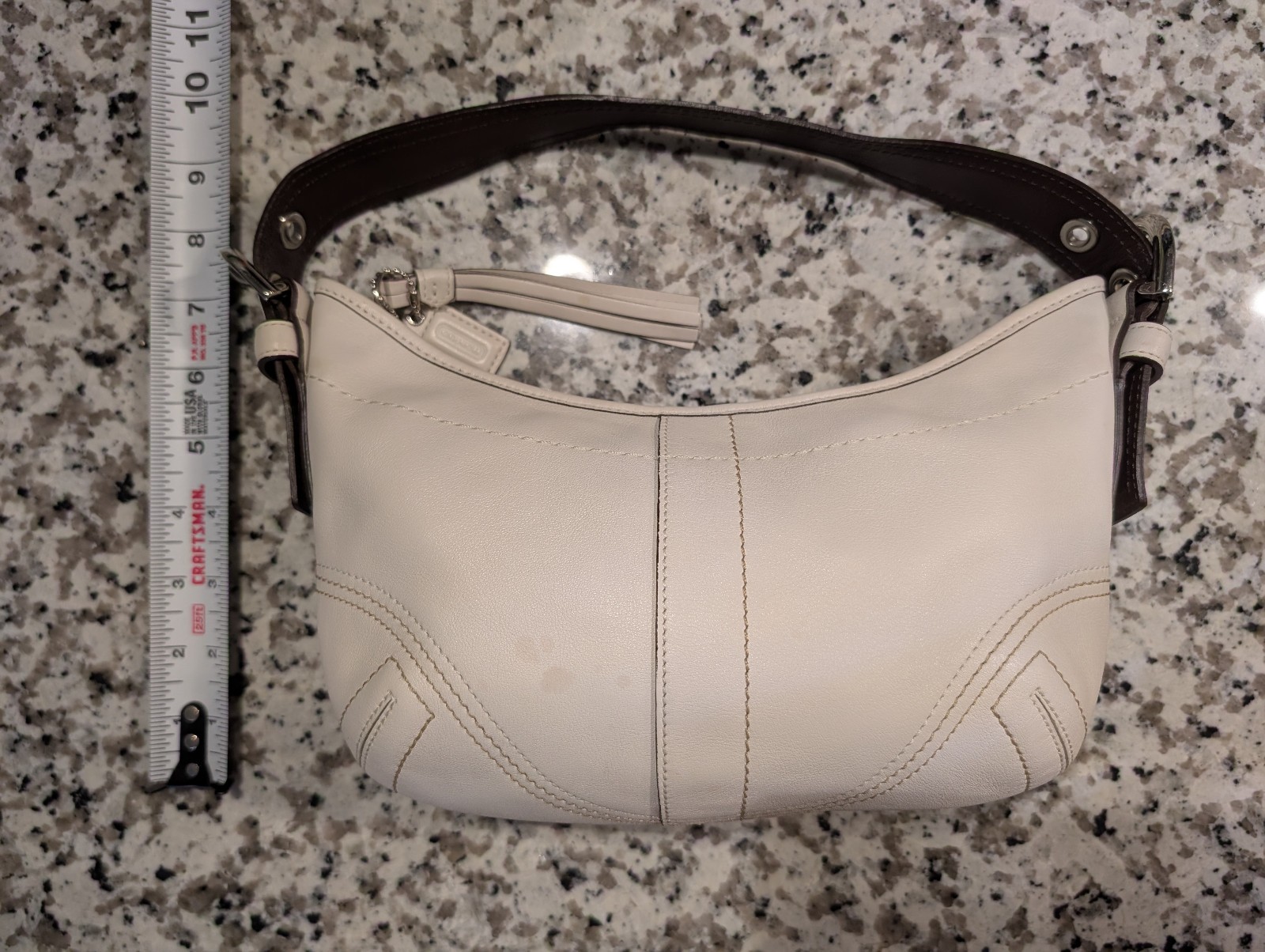 Vintage Coach Soho Hobo Bag 8A01 Ivory White Leather Brown Strap + Wallet