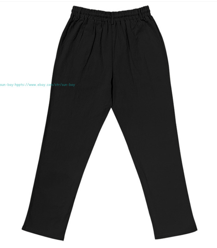 Men Casual Linen Pants Elastic Waist Drawstring Summer Beach Trousers withPocket