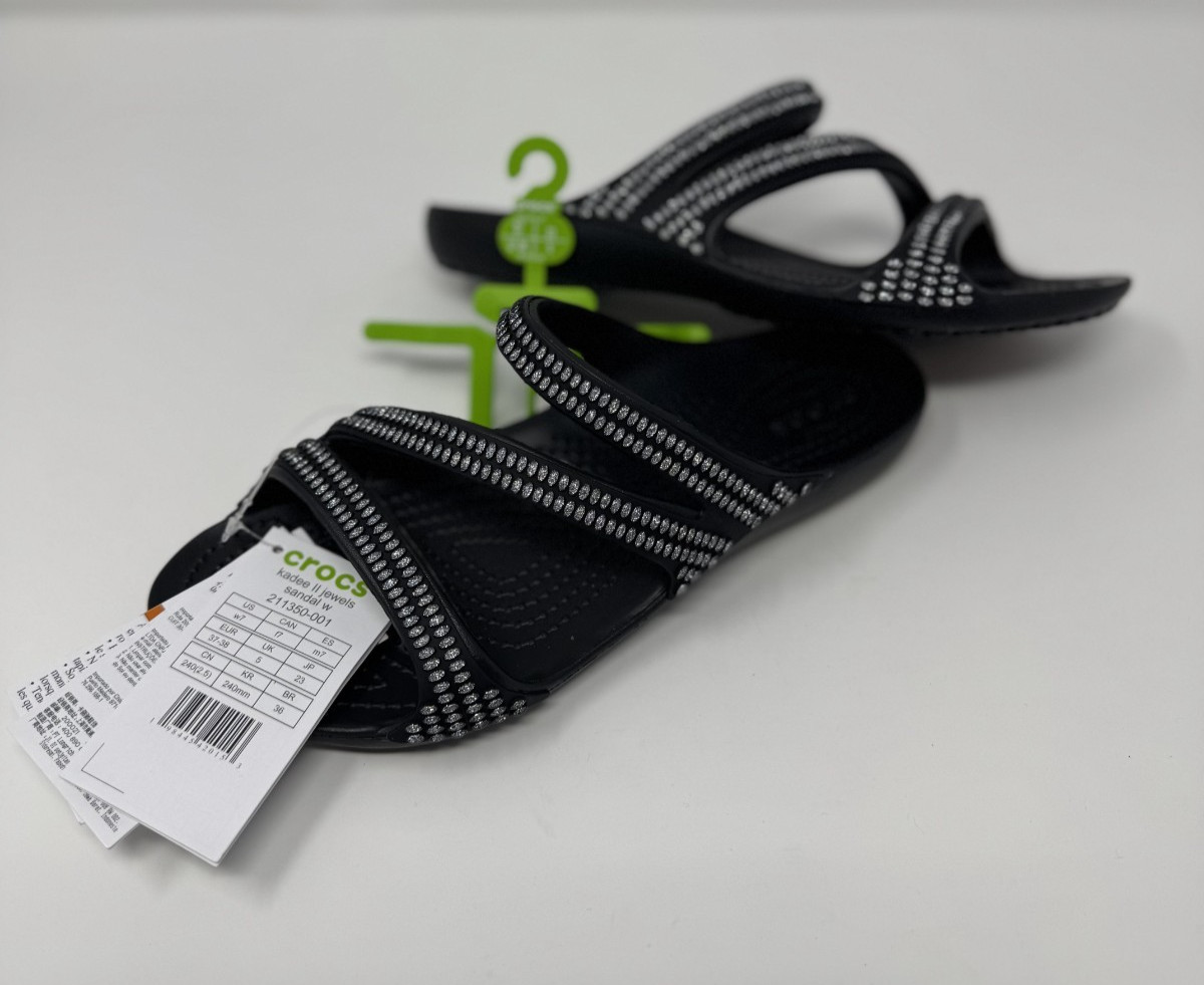 CROCS Kadee II Black JEWELS Strappy Sandal Flip Flops 211350-001 NWT Womens Sz 7