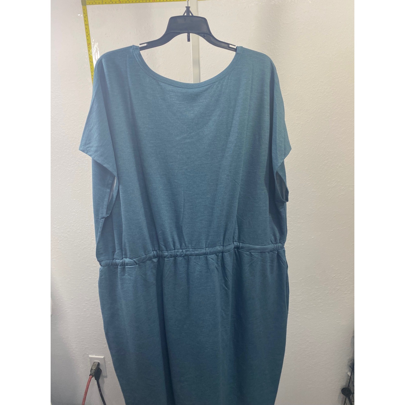 32 Degrees Cool Womens 3X Teal Blue Knit VNeck Drawstring Waist Pocket Dress NWT