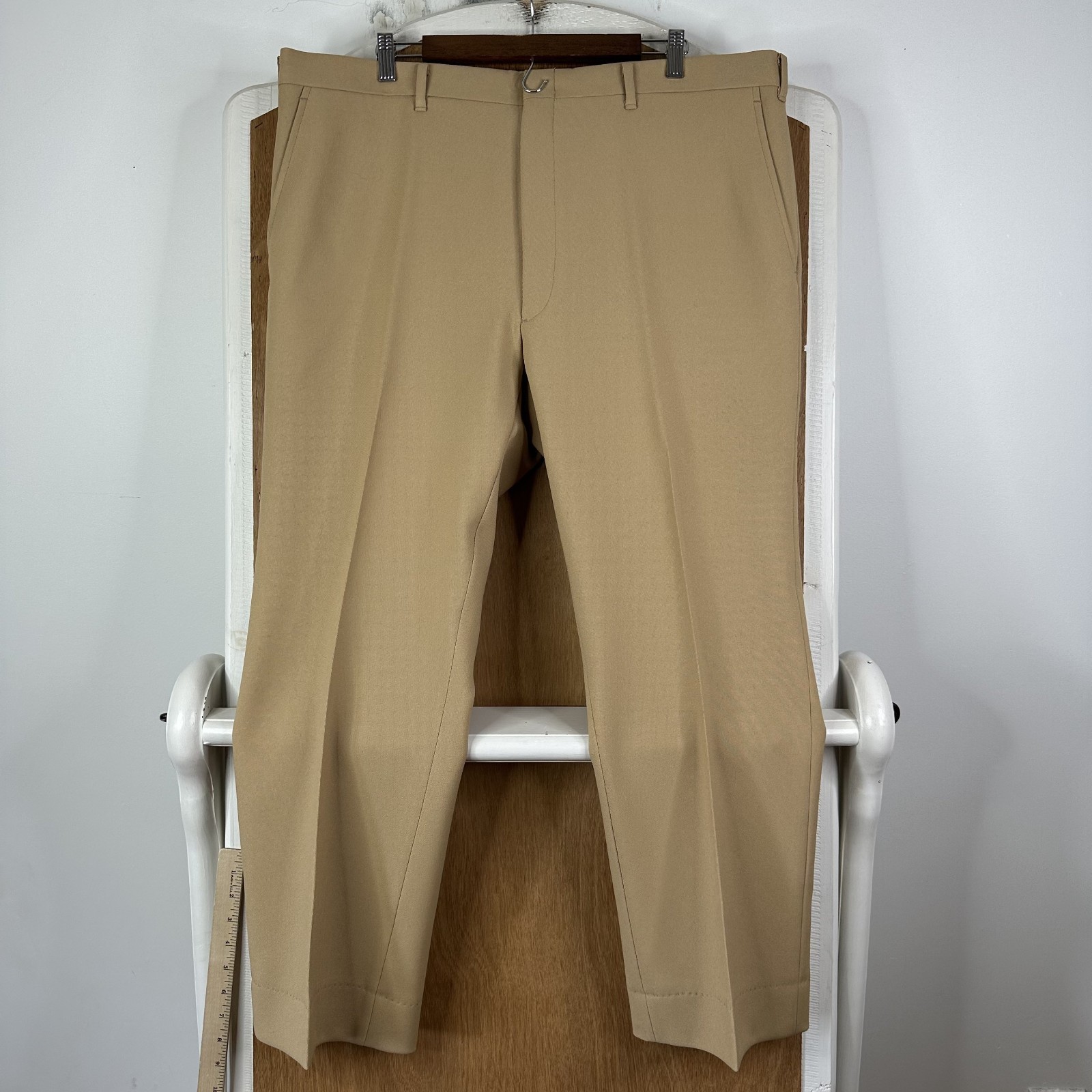 Hardwick Suit Mens 48R Tan 2 Button Gold Accents 100% Polyester Pants 40×29 Flat