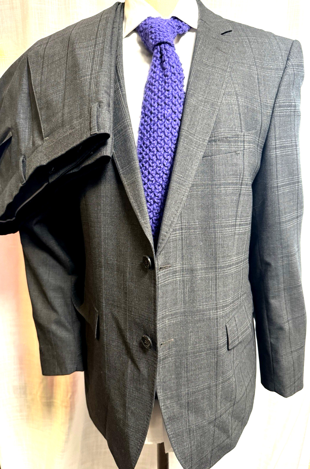 STRELLSON Men Suit 1 Vent No Pleat 40R 2 BUTTON GRAY CHECK*