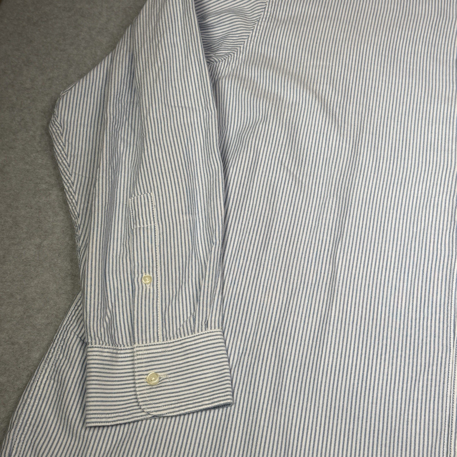 New Chaps Mens 2XB Blue White Stripe Oxford Button Down Shirt Lightweight Cotton