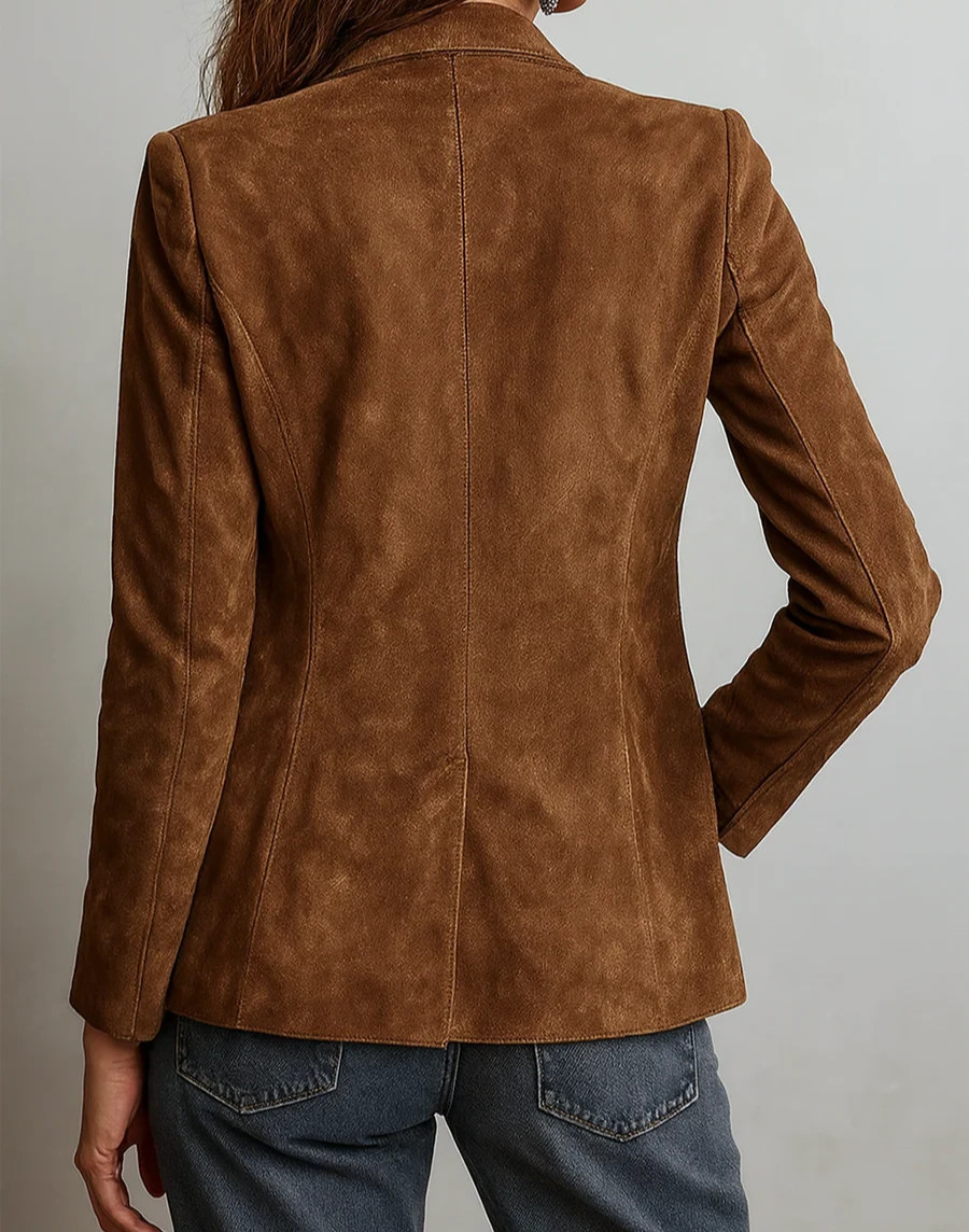Womens Brown Pure suede Leather Jacket Blazer Casual Custom Size XS S M L XL XXL