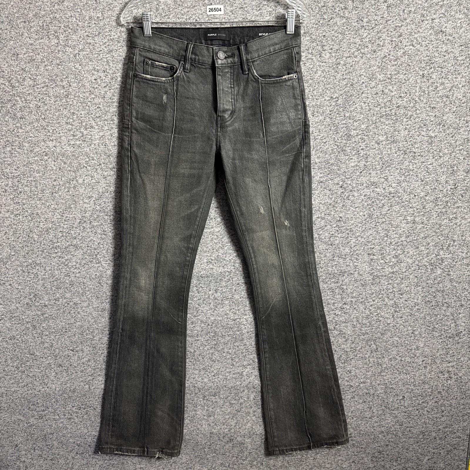 Purple Brand P004 Men’s 29 Charcoal Black Denim Pintuck Coated Flare Jeans