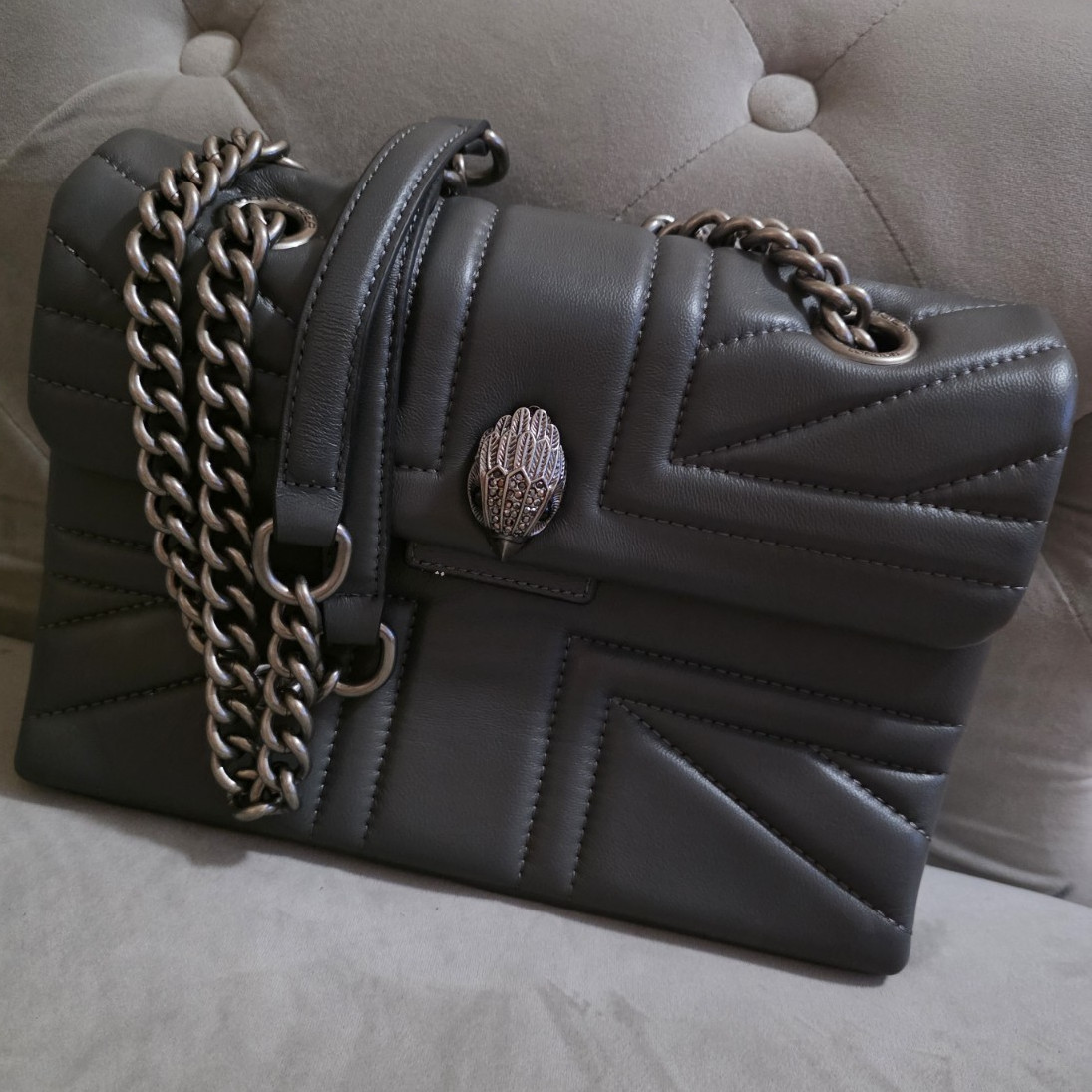 Kurt Geiger Kensington Black Quilted Shoulder Bag Silver Chain Detachable Strap