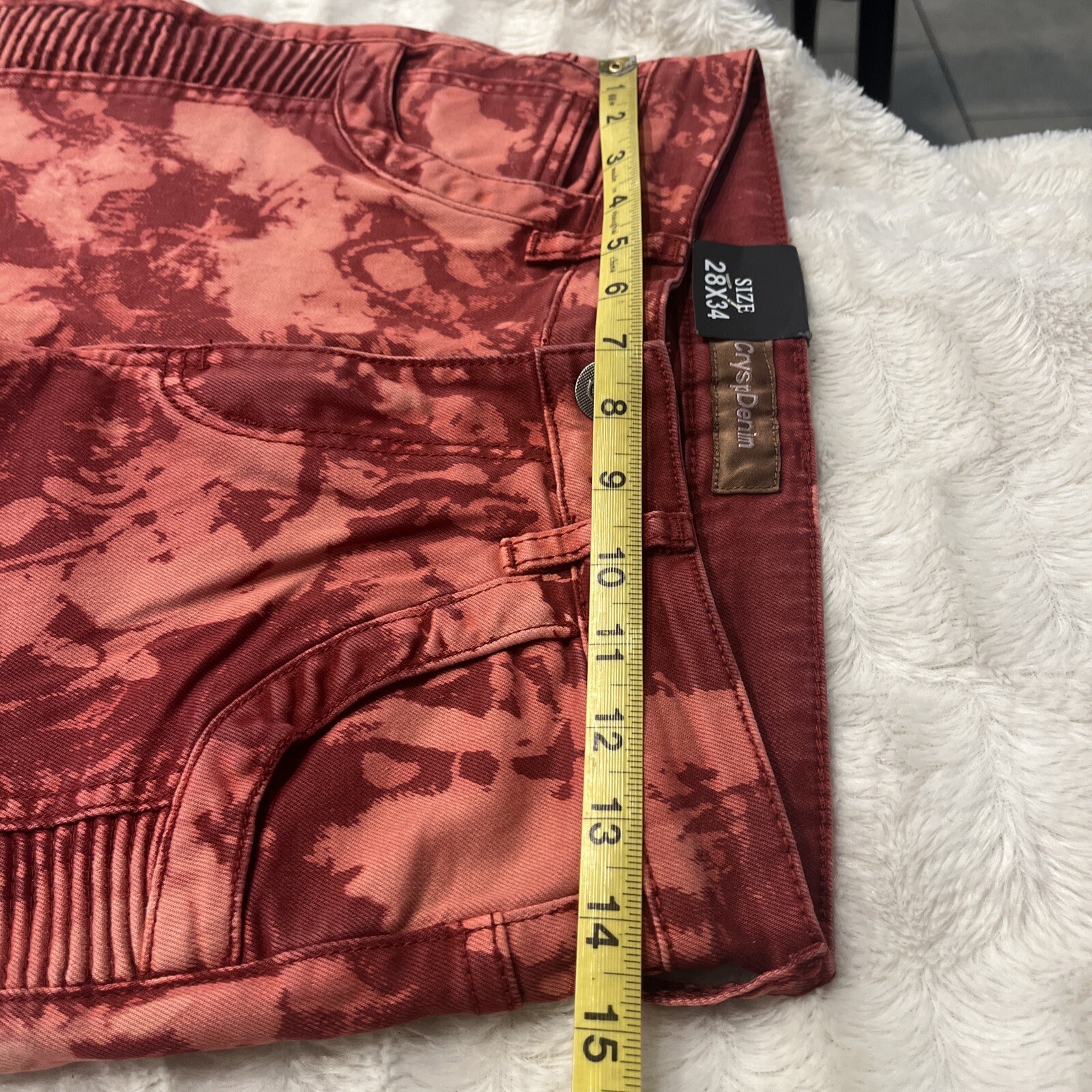 Crysp Denim Men’s Red Biker Jeans 28×34 Distressed Skinny Moto Acid Wash NWT