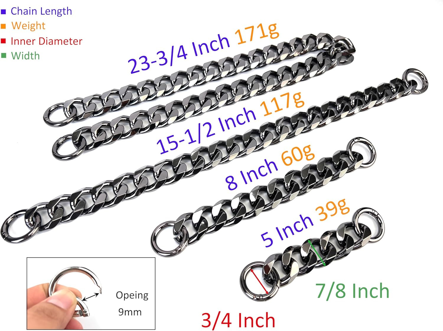 Silver Chunky Cuban Chain Purse Strap 15.5″ Aluminum Accessory for Pets & Fashio
