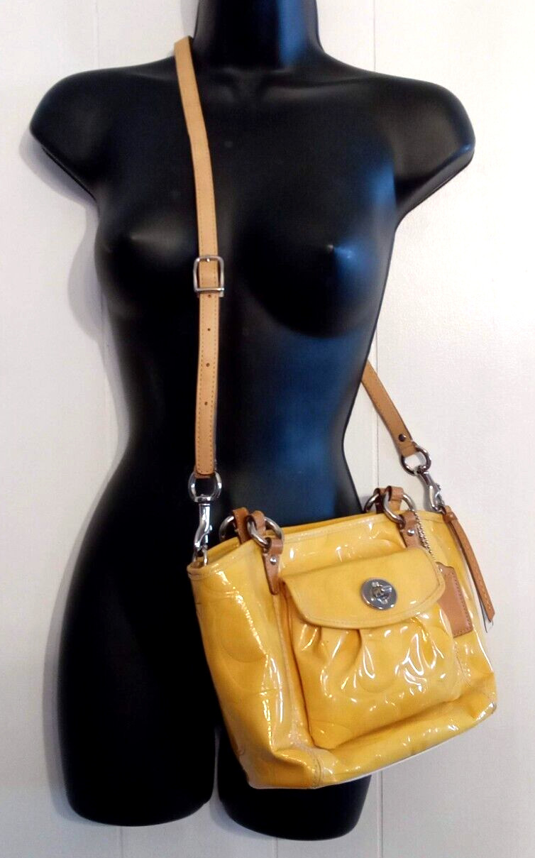 Coach Handbag LEAH CrossBody Convertible Double Strap YELLOWED Patent Leather