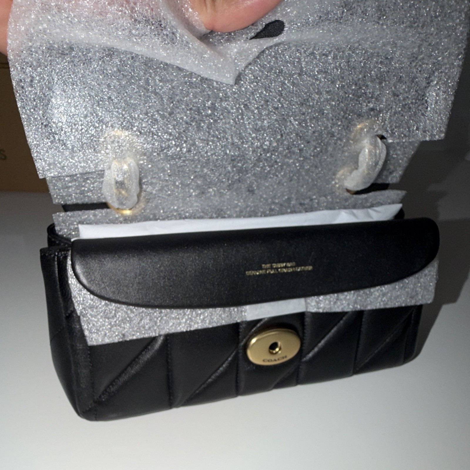 Coach Tabby 20 Quilted Crossbody Bag Black Gold Hardware Chain Detachable Strap