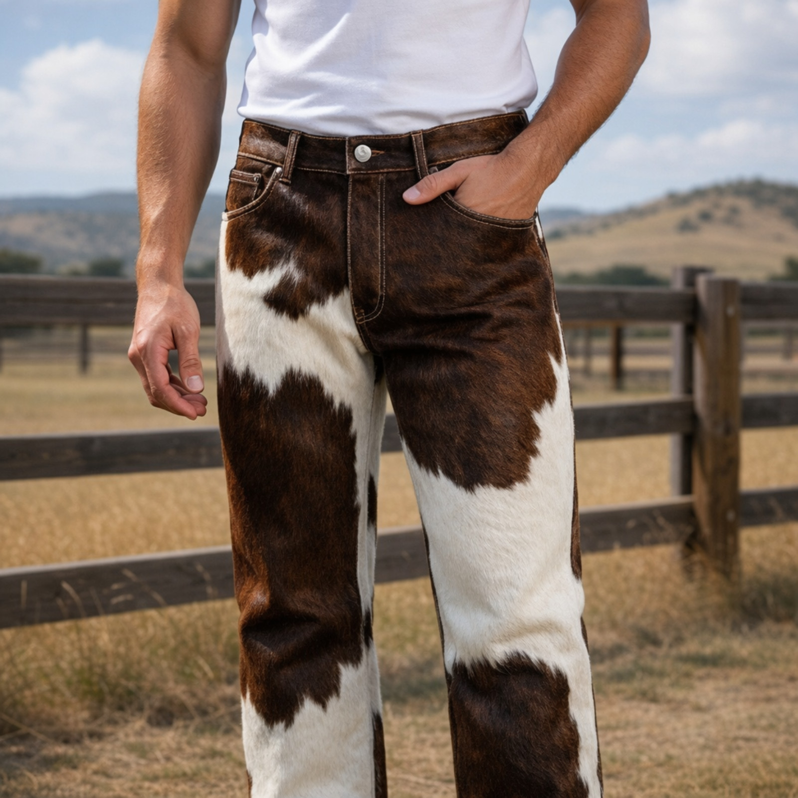 Men’s Hair-On Cowhide Leather Pants | Real Pony Skin Western Style Cowboy Pants