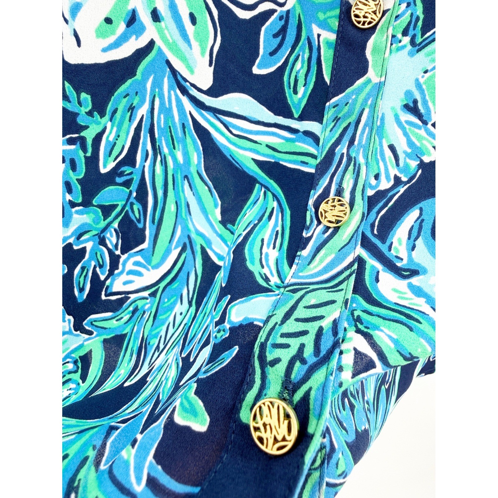 Lilly Pulitzer Maritza Top High Tide Take It or Leaf It Blue Floral Blouse S