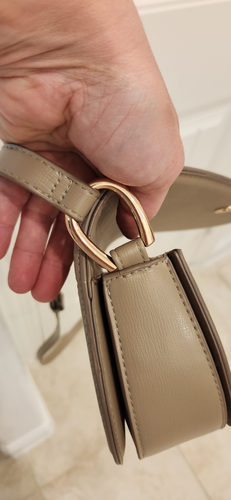 H&M Taupe Solid Semi-Circle Crossbody Bag Snap Closure Gold Hardware Pockets