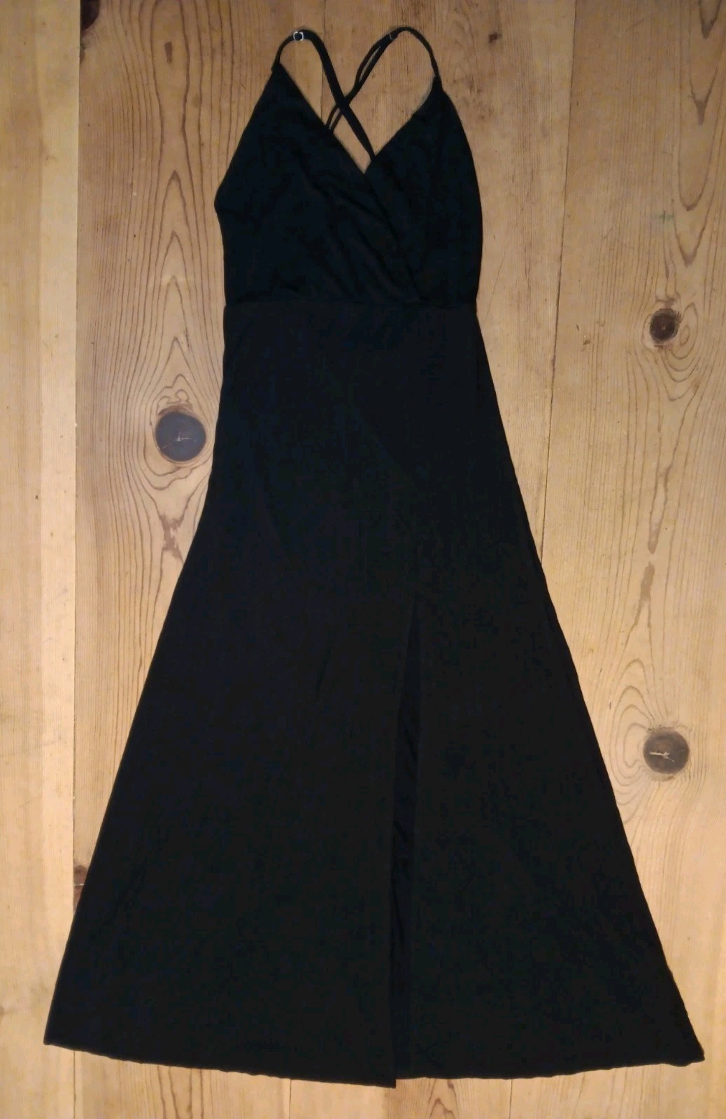 Lulus Sundress Womens M Black Tank CrissCross Straps Stretchy Knit High Slit USA