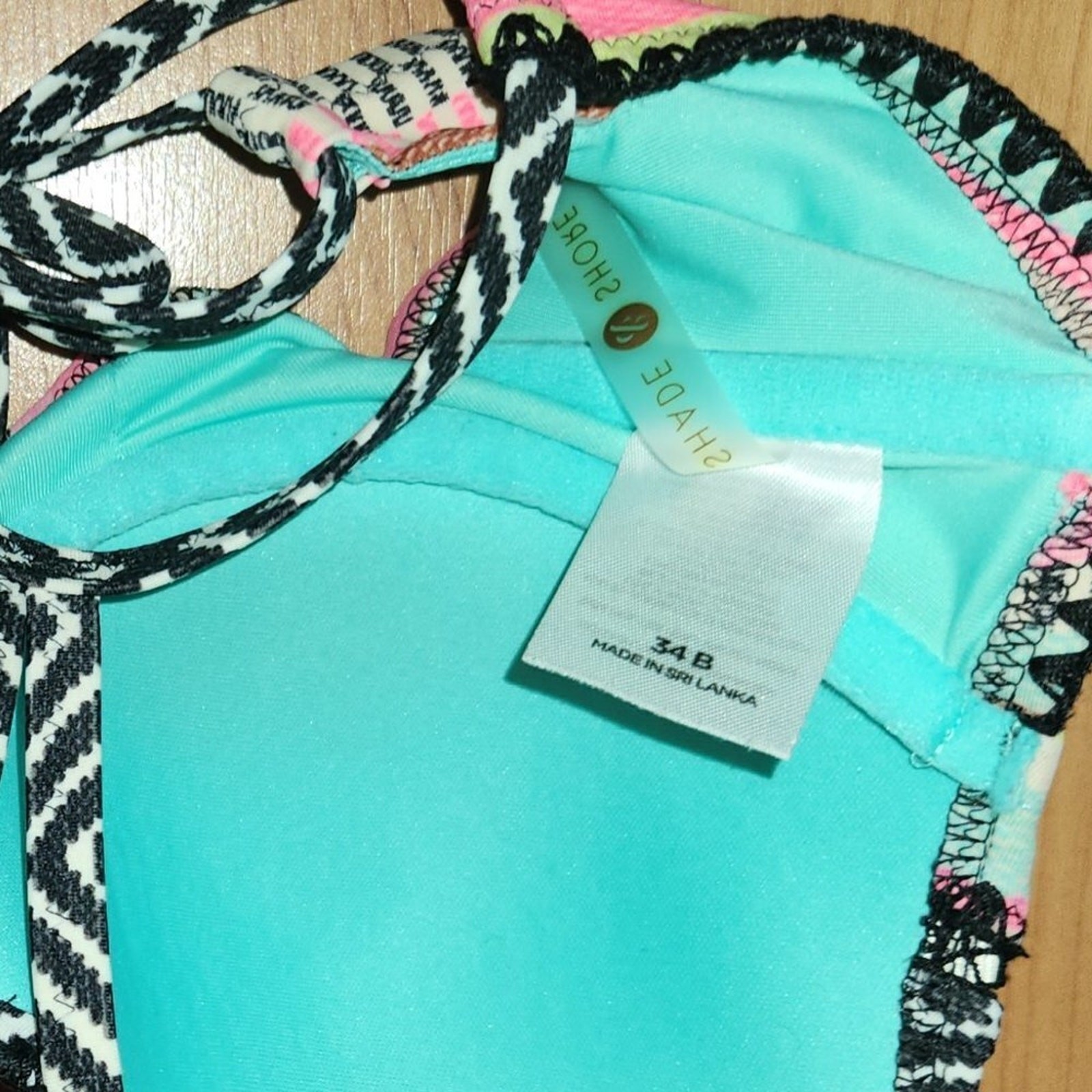 Shade & Shore Multi Stripe Geometric Swim 34 B + Small Bottom