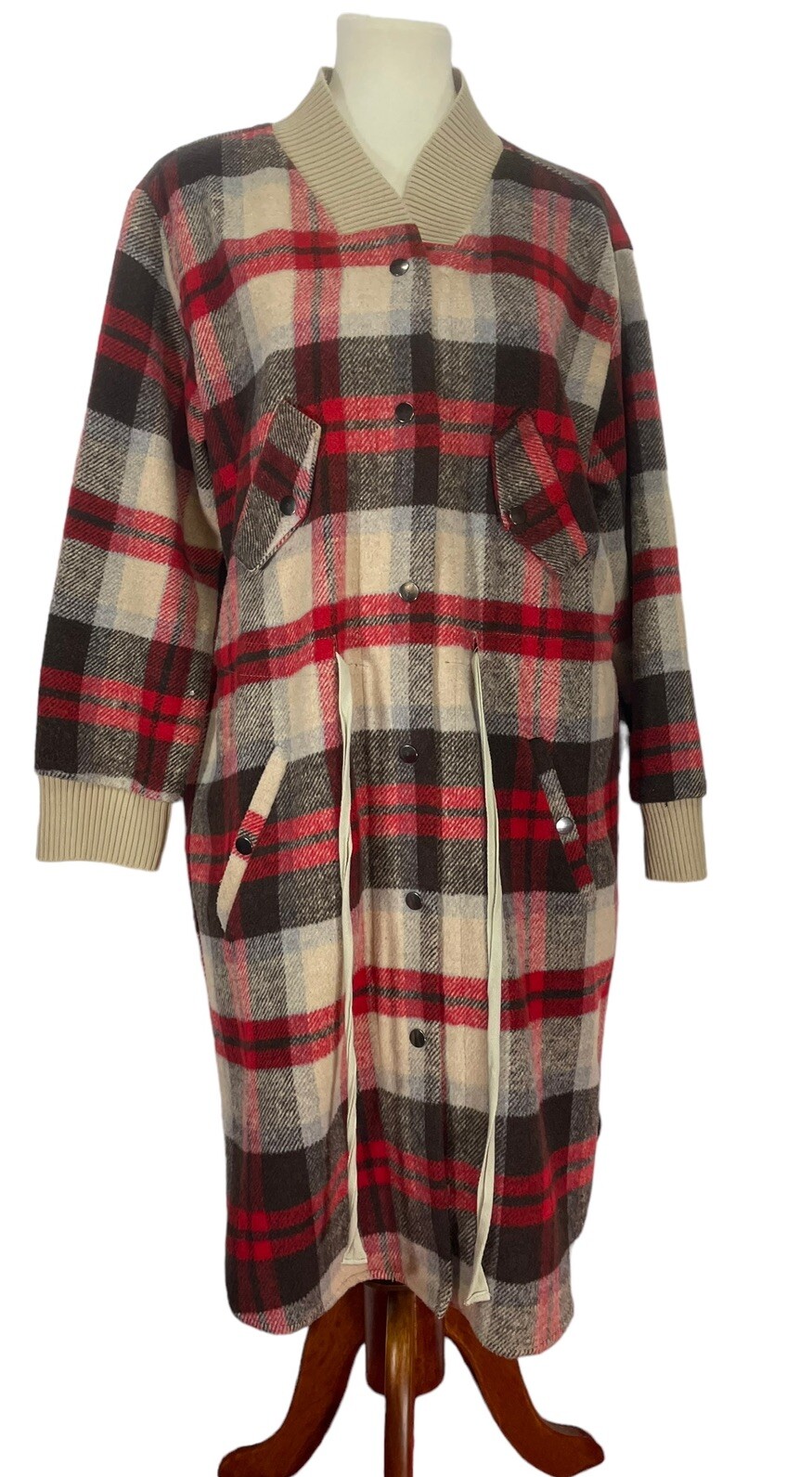 Davi & Dani Women Red Plaid Cardigan Shacket Jacket Soft Flannel Long Medium NEW