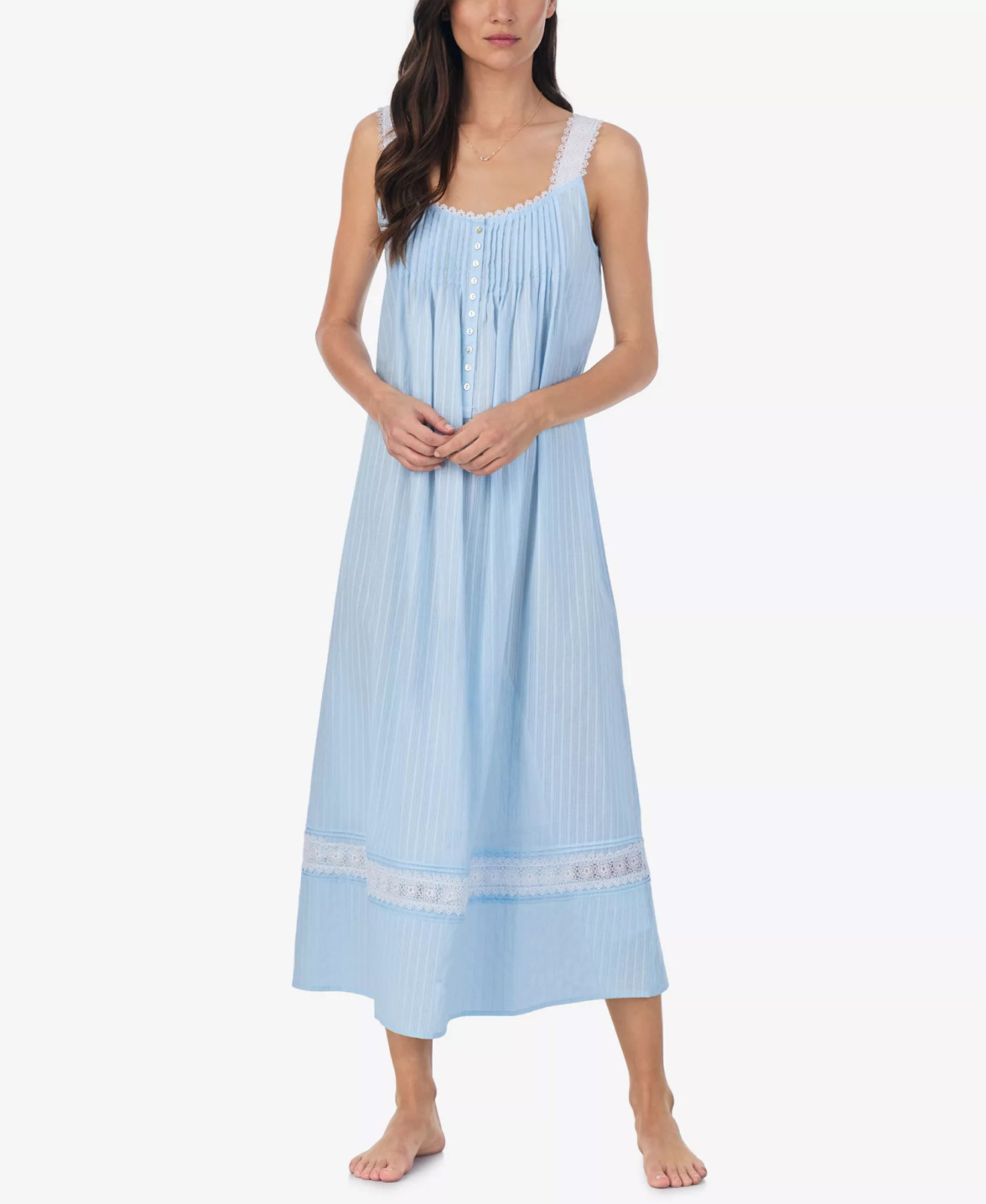 New $82 Eileen West Blue 100% COTTON LAWN Sleeveless 48″ L Ballet Nightgown Sz M
