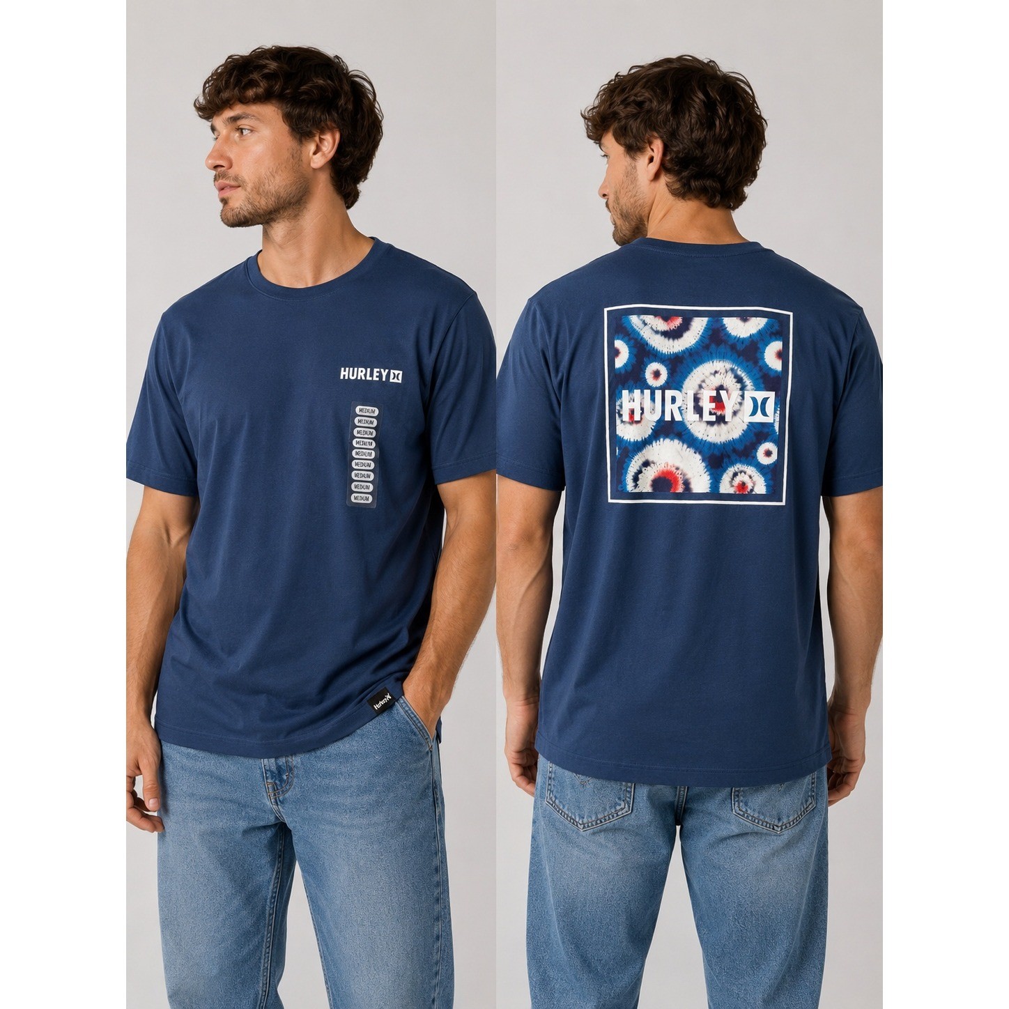 NWT Hurley Mens Graphic T Shirt Medium Blue Tie Dye Back Logo Surf Streetwear