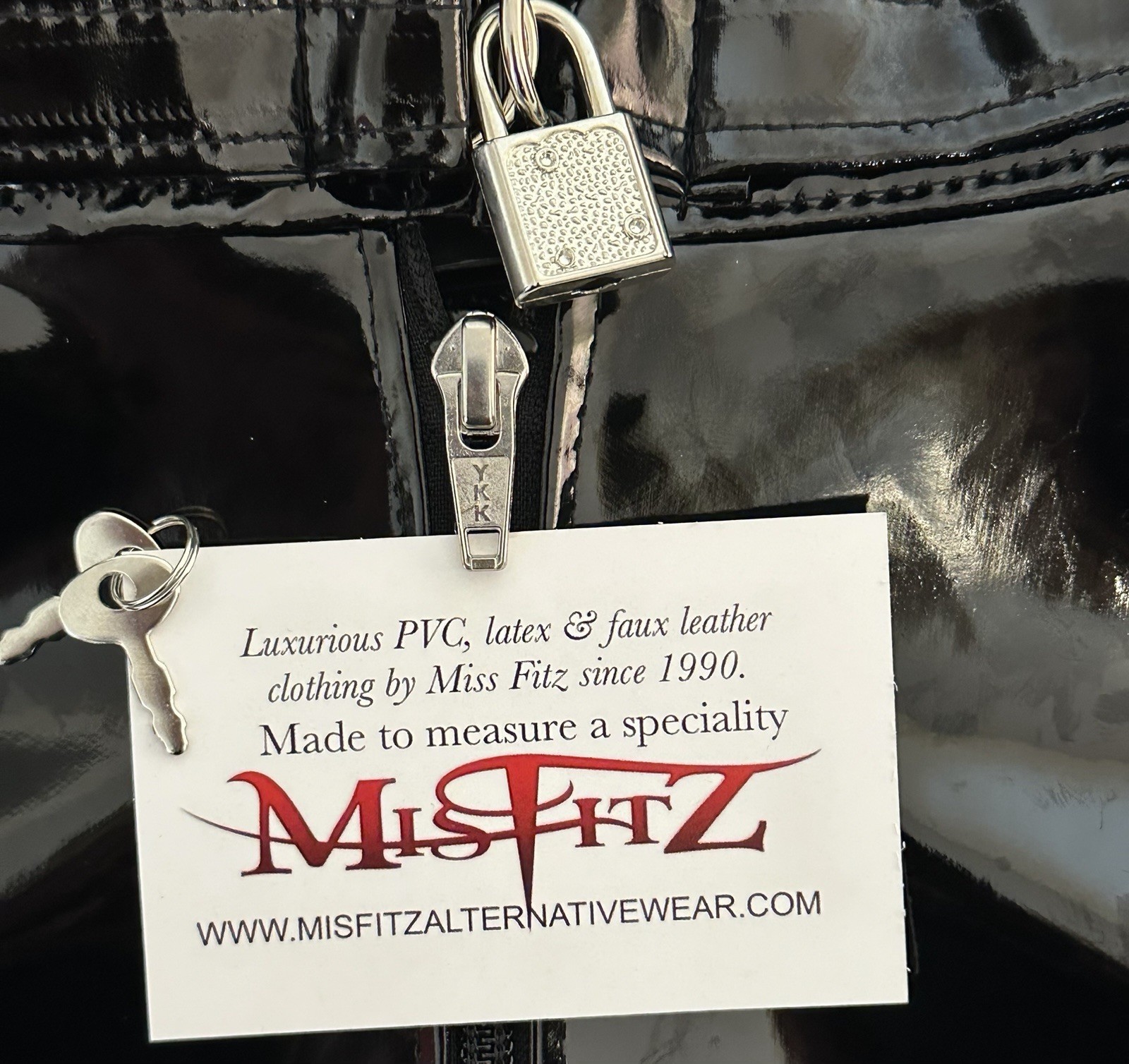 Misfitz blk PVC padlock hobble dress, lockable cuffs. Two way zip. SIZE 24. CD