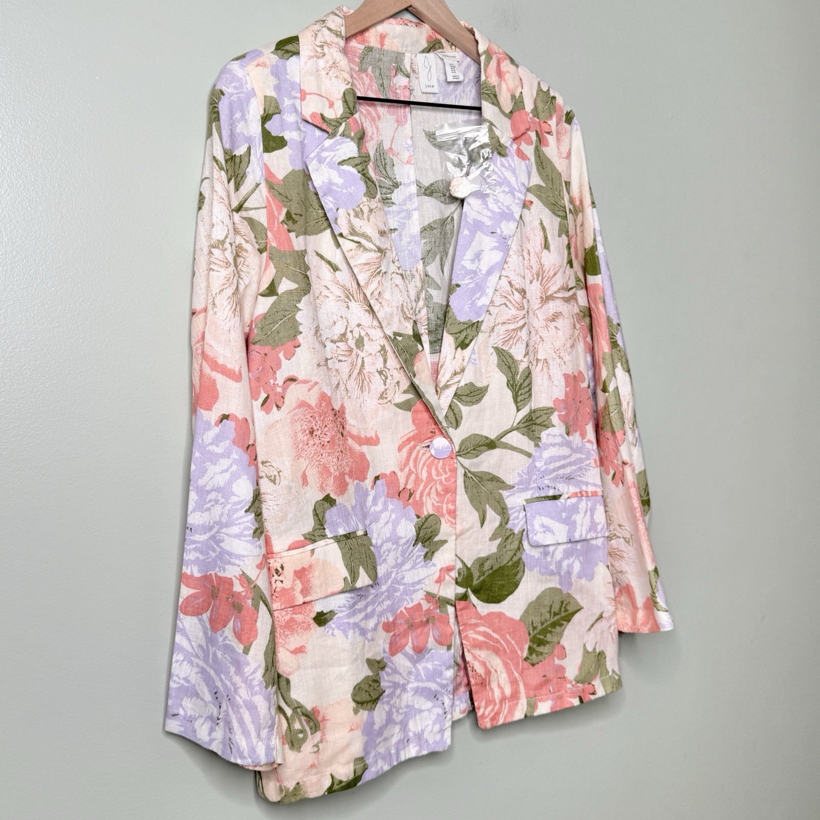 NEW Joie Linen Floral Blazer Jacket Cottagecore Pink Beige Purple Size Medium
