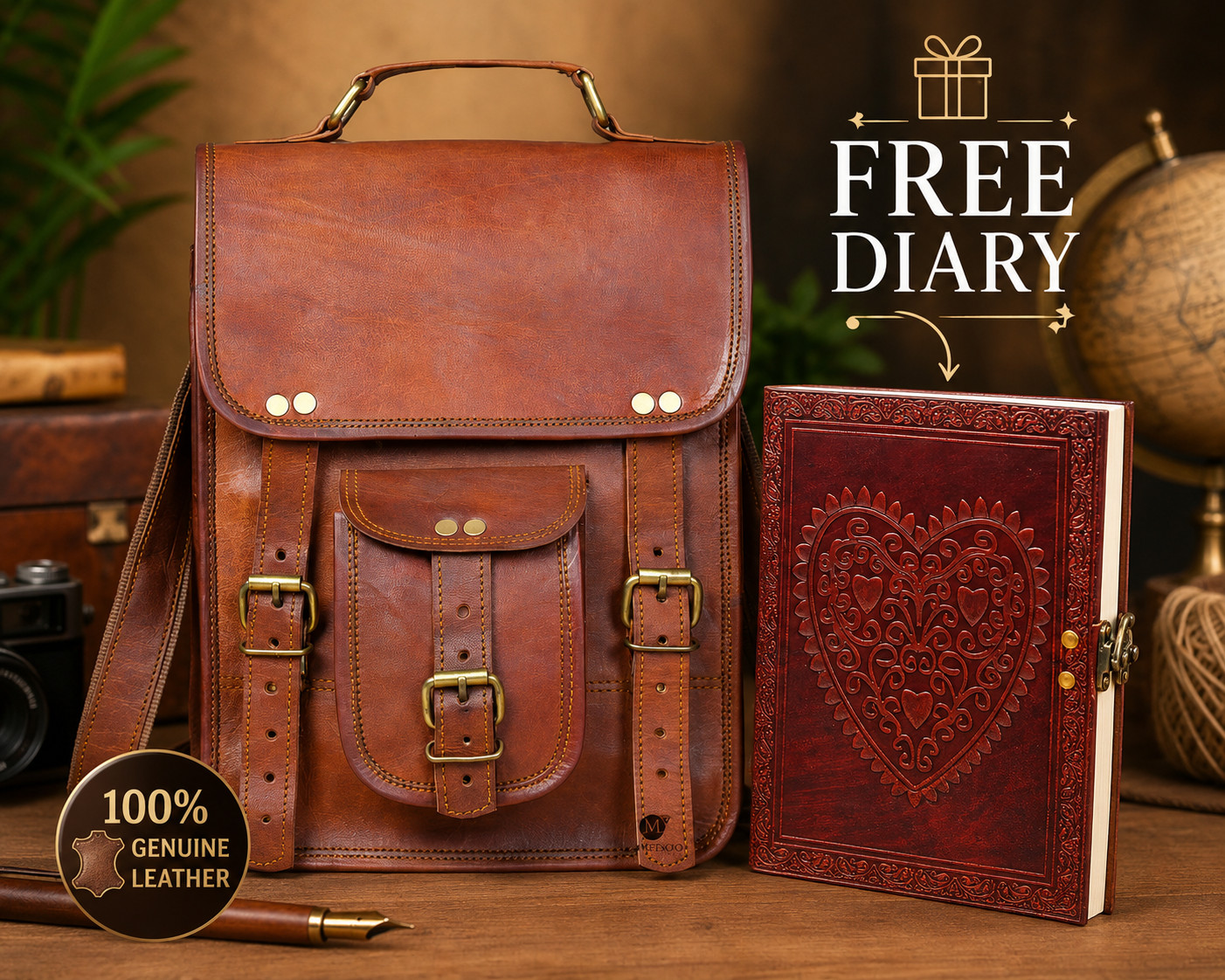Leather Messenger Bag 9×11 Brown Crossbody iPad Tablet + Free Journal